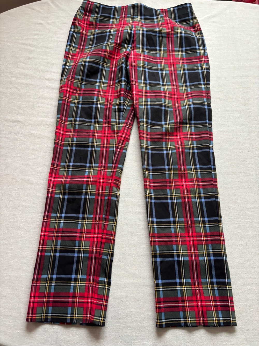 Gretchen Scott Multicolor Tartan Plaid Pull On Slim Cropped Pants Size M